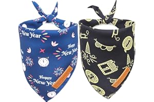 Realeaf Happy New Year Dog Bandanas 2 Pack, Reversible Holiday Pet Scarf for Boy and Girl, Premium Durable Fabric, Bandana for Small Medium Large and XLarge Dogs (Large)