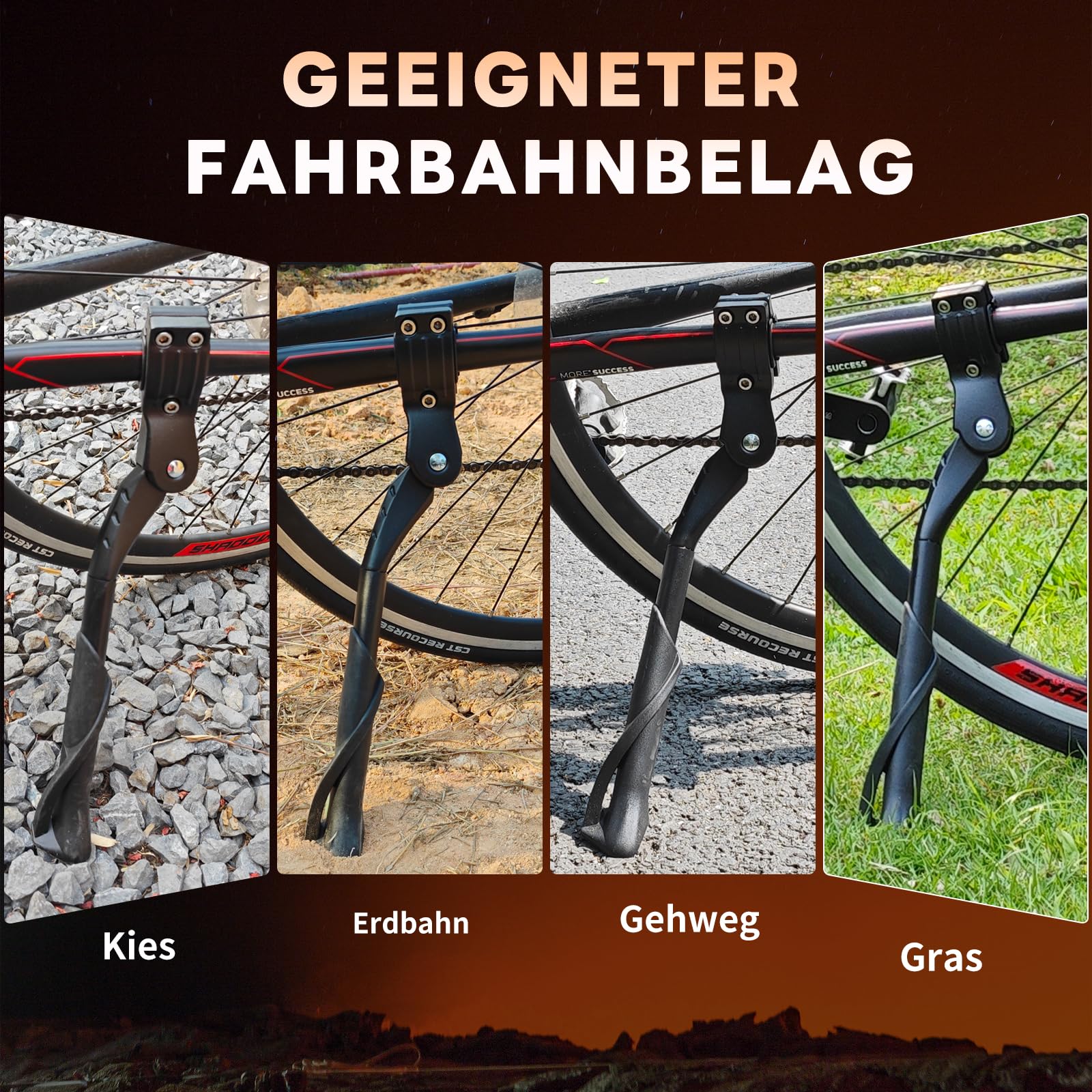 SUNFATT Fahrradständer Hinterrad 24-29 Zoll, Universal Seitenständer für E-Bike & MTB ohne Bohrung, Höhenverstellbar, Verstärktes Alu, 35kg/45kg Traglast, rutschfest, Bike Stand Zubehör 6