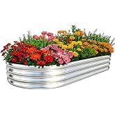 GRASQUILINE Galvanized Raised Garden Bed Outdoor 8x4x1ft 1 Pack Oval Silver | Rust-Free Durable Raised Beds for Gardening, Open-Bottom Metal Planter Box, Ideal for Vegetables Flowers and Herbs, Patio Use