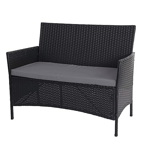 Mendler Poly-Rattan Gartenbank Halden, Sitzbank Bank ~ anthrazit, Kissen anthrazit