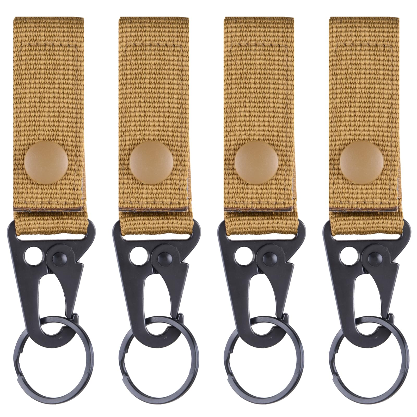 TRIWONDER Tactical Belt Key Holder Molle Belt Loop Key Clip Webbing Strap Keychain Ring Hook for Hiking Camping Backpacking (Khaki - 4 Pcs)