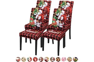 DREAHOTEXTIL Christmas Chair Covers for Dining Chairs, Dining Room Chair Covers Set of 4, Stretch Parsons Chair Slipcovers, Removable Washable kitchen Chair Cover for Home Hotel Banquet Holiday Decoration