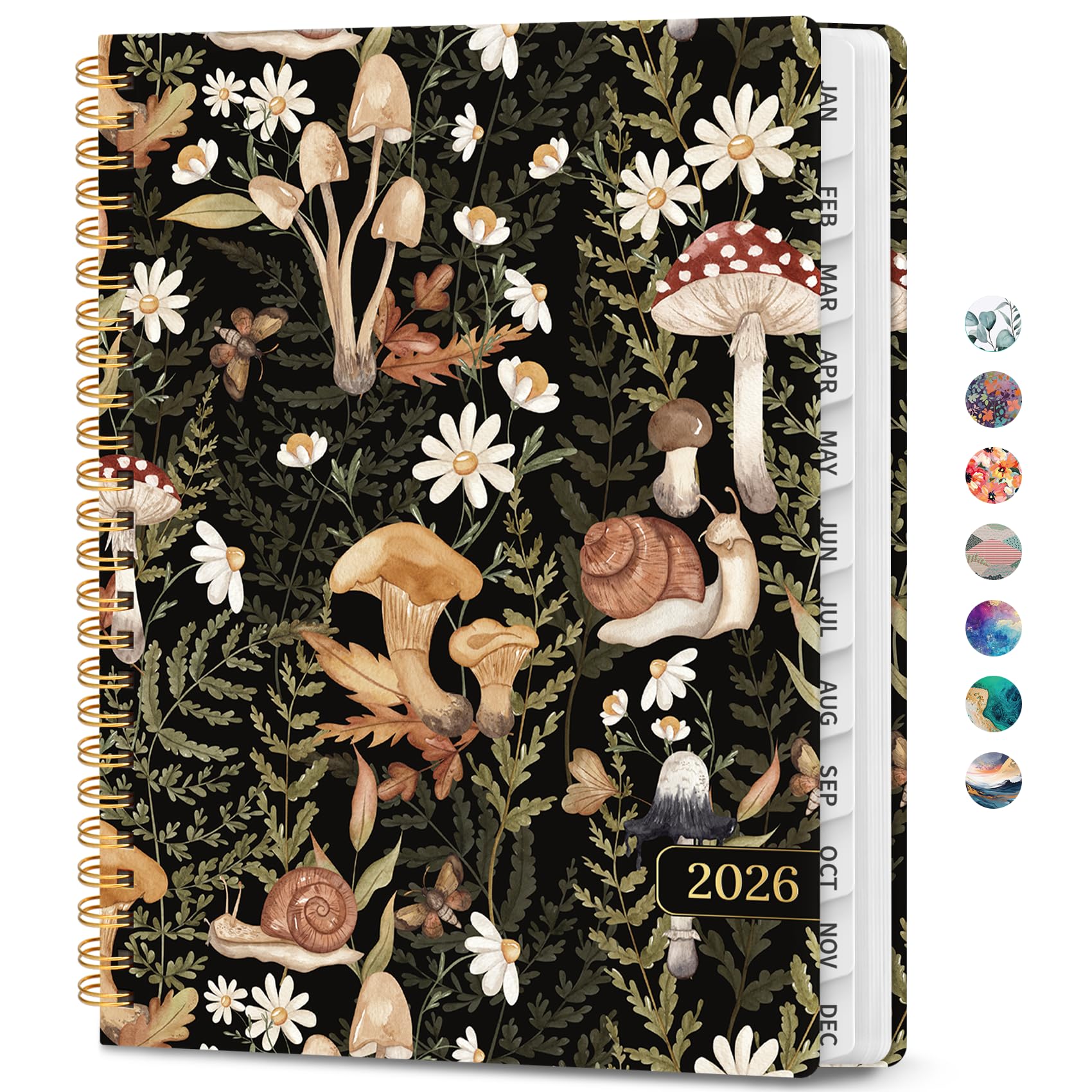 Photo 1 of 2026 Planner, Weekly and Monthly Calendar Planner Book, January 2026 - December 2026, Hardcover Spiral Planner with Monthly Tabs, Notes Pages, Perfect for Women & Men, A5 (6.4" x 8.5") - Mushroom