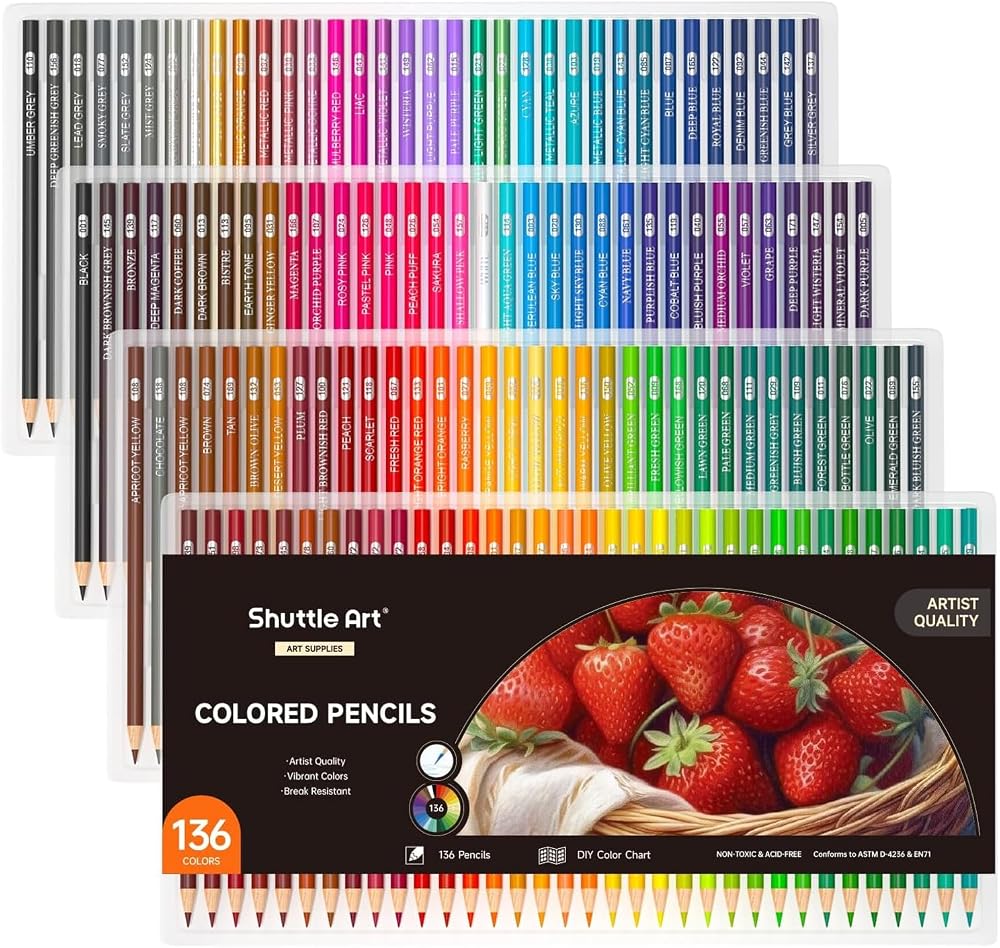 Shuttle Art 136 Colour Pencils Set – 136 Unique Colours, 12 Metallics