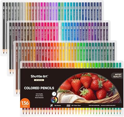 Shuttle Art 136 Colour Pencils Set – 136 Unique Colours, 12 Metallics