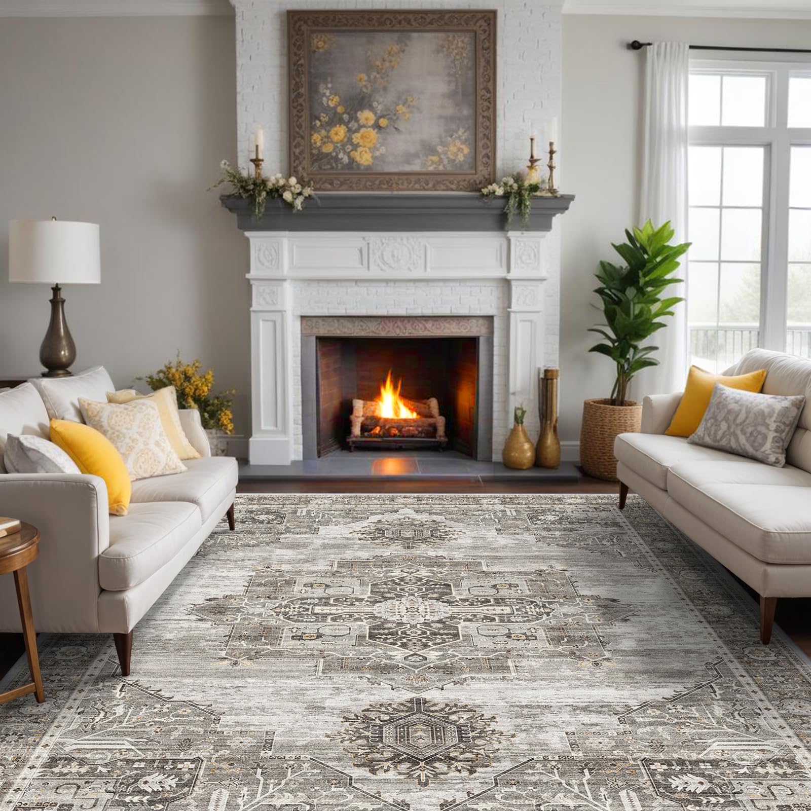 RUUGME Living Room Rugs 10x12 - Soft Area Rugs for Living Room Stain Resistant Carpet Vintage Lightweight Rug for Bedroom with Non Slip Backing Indoor Ultra-Thin Rugs Home Decor 10x12 Grey Image RUUGME Living Room Rugs 10x12 - Soft Area Rugs for Living Room Stain Resistant Carpet Vintage Lightweight Rug for Bedroom with Non Slip Backing Indoor Ultra-Thin Rugs Home Decor 10x12 Grey Image