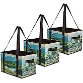 Earthwise Reusable Grocery Bags Set Shopping Box with Reinforced Bottom Heavy Duty Premium Collapsible Foldable with Long Handles Storage Boxes Eco Friendly Bins Cubes (Set of 3)