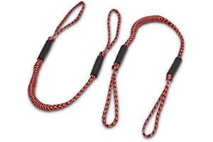 Bungee Dock Line 2-Pack - 4ft, Adjustable No-Jerk Boat & Kayak Ties, Premium Mooring Ropes, Essential Boat Accessories, Ideal Kayak Accessories, Includes Free Docking E-Book by Domabri (Black/Red)