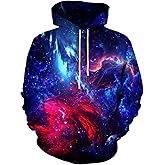 EOWJEED Unisex Realistic 3D Print Galaxy Pullover Hooded Sweatshirt Hoodies with Big Pockets