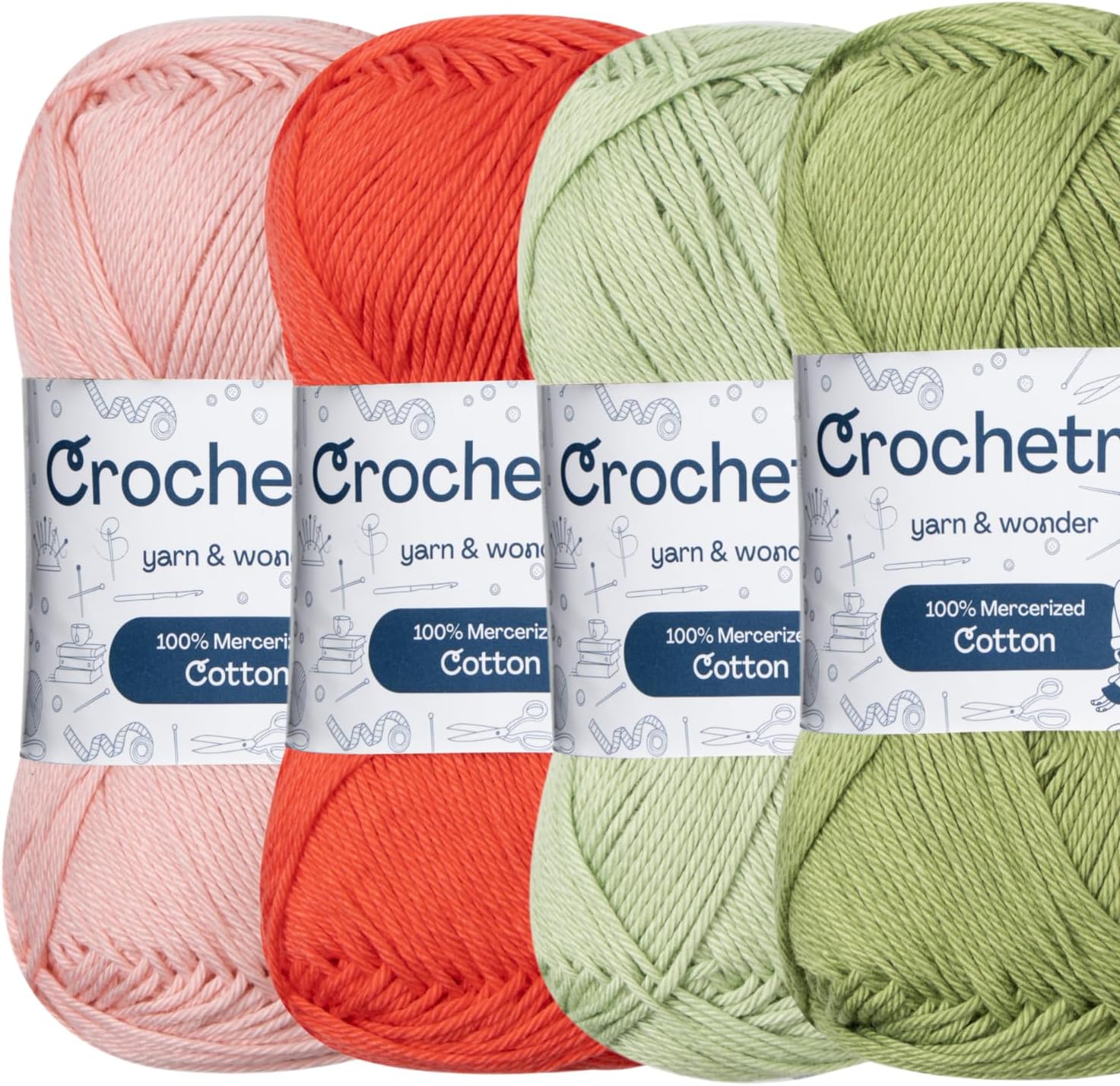 Crochetree Premium Mercerized Cotton Yarn for Crochet & Knitting – Fingering Weight 4-Ply, 50g (1.76 oz) / 125 m (136 yds), High-Gloss, Anti-Splitting, Fade-Resistant Cotton (Pastel Spring)