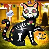 VIKIMORA 5FT Skeleton Cat Halloween Inflatable Decoration | Pumpkin Decor Spooky Halloween Blow Up Decor for Parties with LED Lights Indoor Outdoor Holiday Yard Graden Decoration
