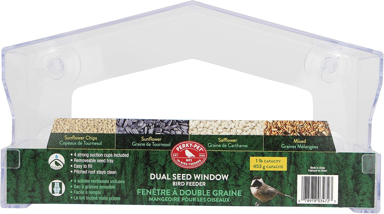 Backyard Birding & Wildlife - Perky-Pet 347 Clear Outdoor Window Bird Feeder with Strong Suction Cups – 1 Lb Seed Capacity