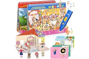 QIAOJOY Interactive Search and Find Activity Books for Kids Ages 3-5, Toddler Travel Games Toys for Car Airplane, Road Trip Activities for Kids 4-8, Educational Preschool Learning Toys Gift with a Talking Pen