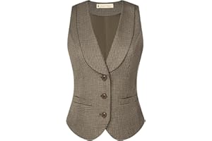 Belle Poque Vintage Lapel Collar Suit Vest Tops for Women V Neck Sleeveless Work Dressy Waistcoat Blazer with Pockets