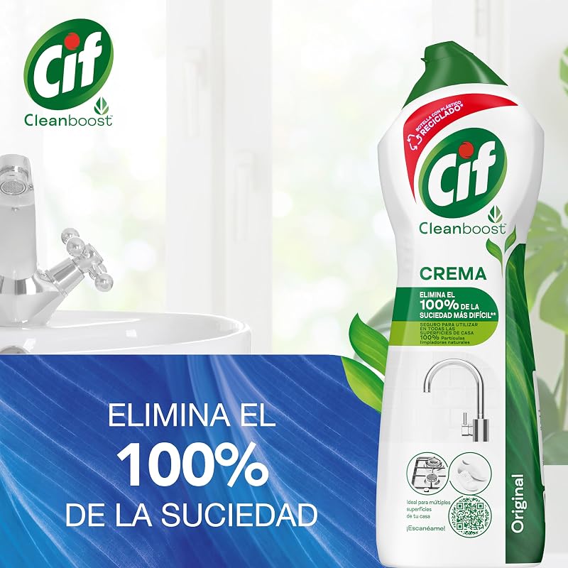 Crema Original Multisuperficies, Potente Limpiador con Fórmula de Micropartículas para el Baño y Cocina, 750 ml