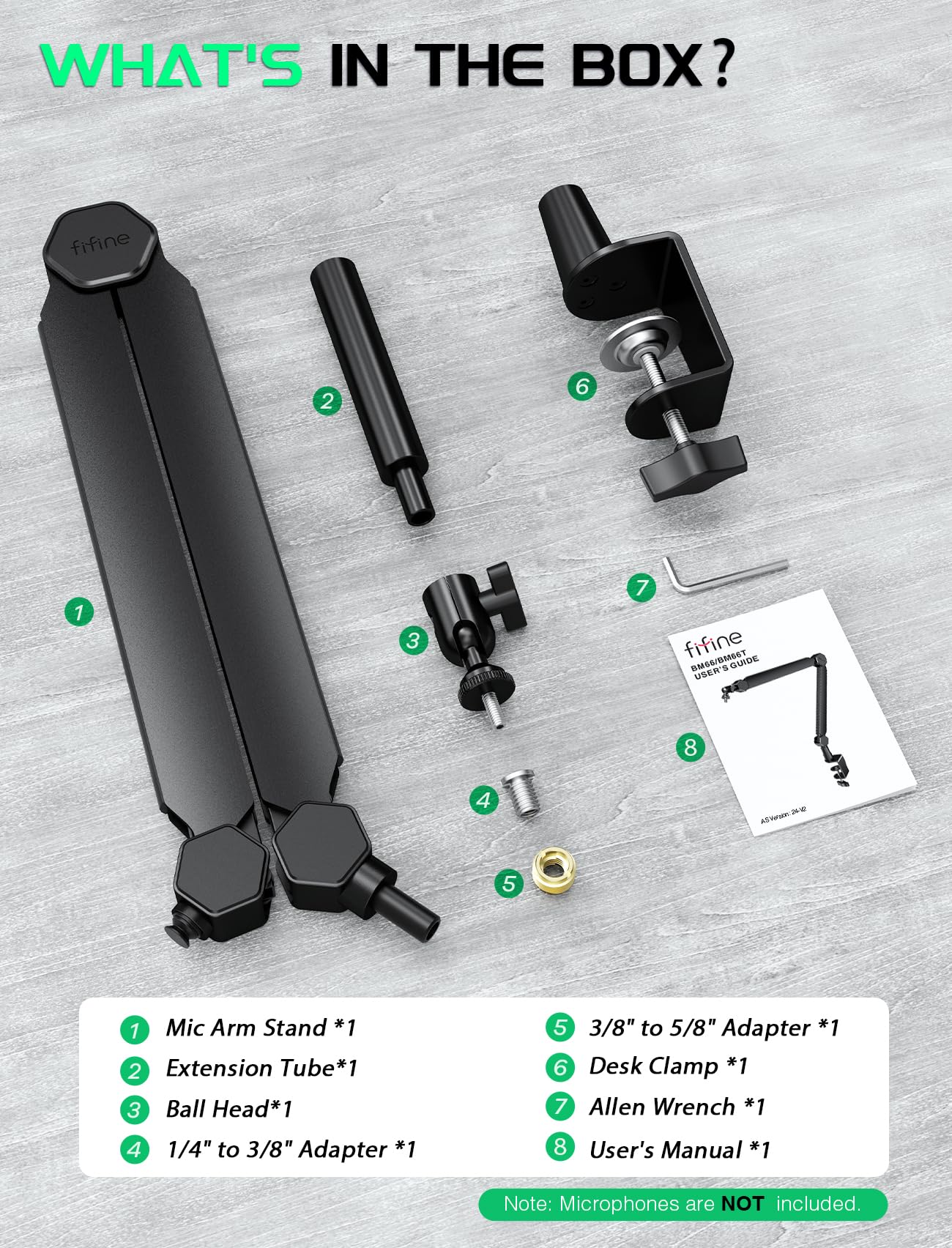 FIFINE Mic Boom Arm, Microphone Stand with Cable Management Channels, Extension Tube, Desk Clamp, Thread Adapter, Fully Adjustable Metal-Built Podcast Mic Arm for Streaming Gaming Recording-BM66T