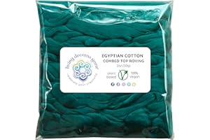 LIVING DREAMS YARN Cotton Fiber for Spinning, Blending, Felting & Fiber Arts. Soft Vegan Combed Top Roving. Spruce