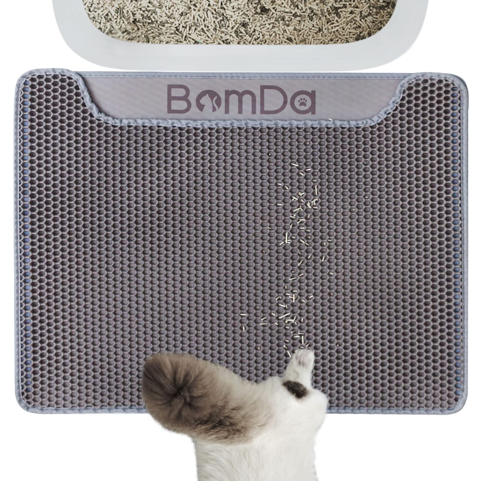 BomDa Honeycomb Cat Litter Mat, Waterproof Double Layer Design, Grey, 58 x 43 cm