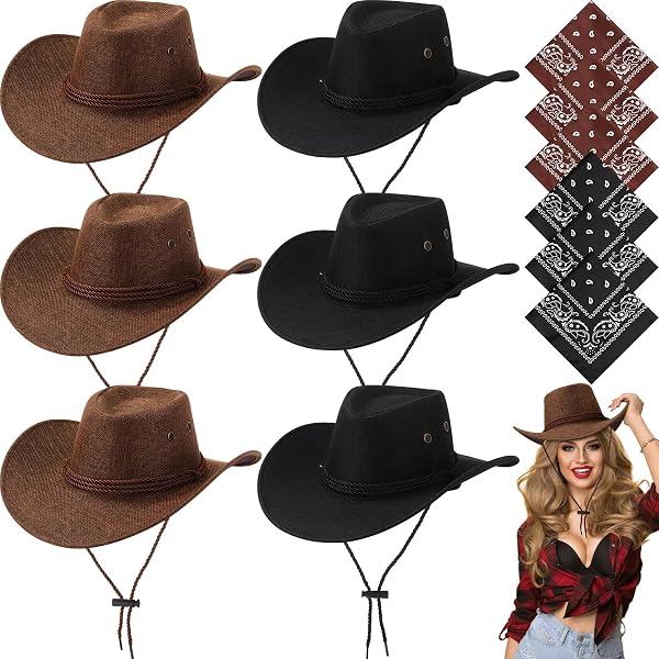 3977 4 Pack Cowboy Hats And Bandanas Women Men Retro Wide Brim Western Cowgirl Amazon.com: Chuarry 4 Pcs Felt Wide Brim Western Cowboy Hat  main image 4