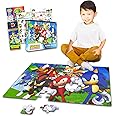 Sonic The Hedgehog Floor Puzzle for Kids Set - Bundle with 72 Piece Sonic Floor Puzzle, Stickers, More | Sonic Puzzles for Kids Ages 4-8