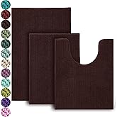 Urvoix Bathroom Rugs Set - 3 Pieces Ultra Soft Non-Slip Bath Mats, Chenille Absorbent Bath Rugs for Bathroom, Tub and Shower (Brown)