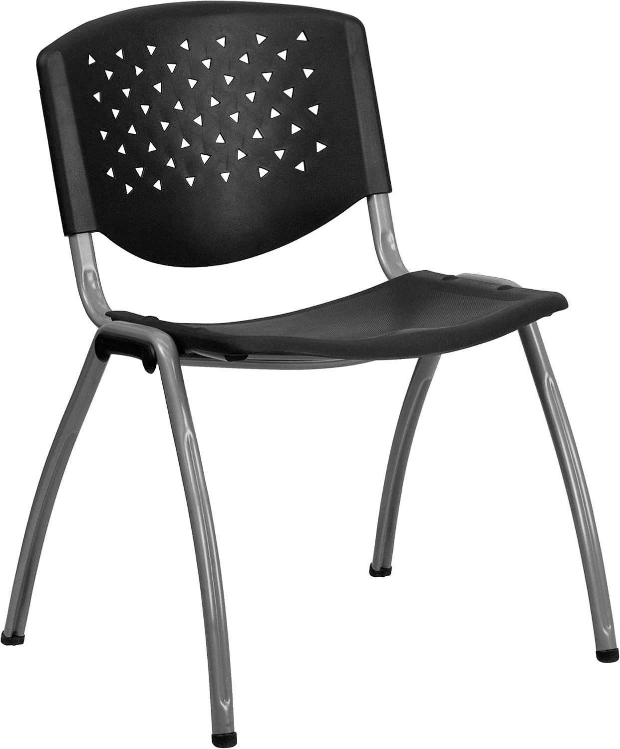 Flash Furniture HERCULES Series 880 lb. Capacity Black Plastic Stack Chair with Titanium Gray Powder Coated Frame