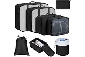 DIMJ Packing Cubes for Travel, Lightweight Luggage Organizers for Suitcase Durable Luggage Cubes for Packing Tear-resistant luggage Packing Cubes Set with Makeup Bag, 8 Pack (Black)