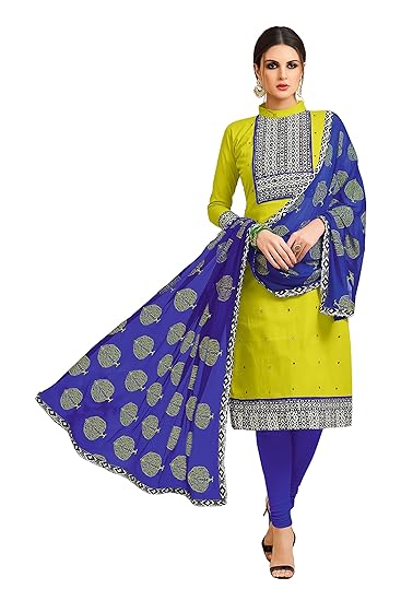 OOMPH! Womens Dress Material (rbmf_madhu_023_Chartreuse Green_Free Size)