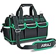 AIRAJ High-end Tool Bag,16 Inch Wide Mouth Tool Bag with Molded Hard bottom Base with 16 Pockets,Soft Rubber Handle, Adjustable Shoulder Strap,Waterproof Oxford Cloth...