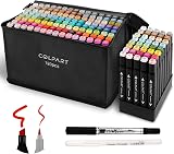colpart 120 Color Dual Tip Alcohol Markers Pens with Case Brush & Chisel Tips