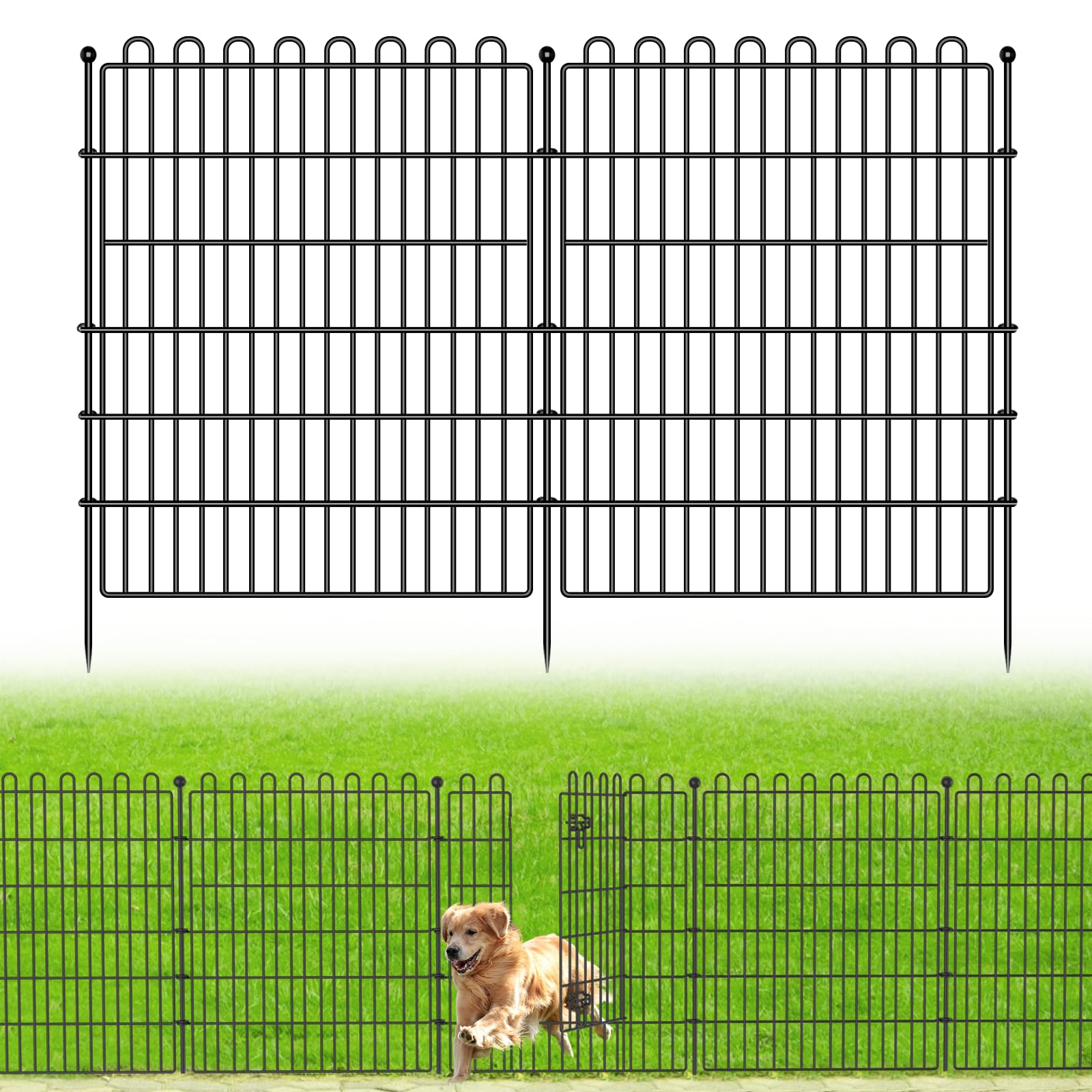 10 Panels No Dig Decorative Garden Fence with Gate for Yard, 32 in(H) X 23.6 ft(L) Animal Barrier Fencing for Outdoor Dog, Metal Portable Garden Fences for Borders, Pets, Landscape, Temporary Fence Image