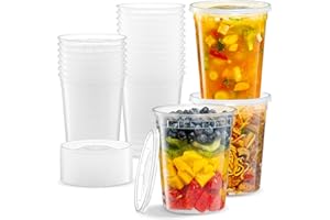 Elegant Disposables 32 OZ - 24 Sets Plastic Deli Food Storage Containers with Airtight Flexible Lids Microwavable, Leak Free, Washable, Freezer Safe.