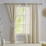 Home Brilliant Linen Look Semi Sheer Net Curtains 54x45 Set of 2 45 Drop view 2