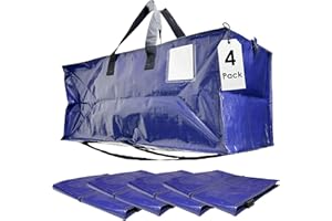 Innovative Haus 4-Pack X Large Heavy Duty Blue Moving Bag with Zipper – Durable & Water-Resistant. Alternative to Moving Boxes and Supplies, Blue Moving Bags with Handles, Packing and Moving Supplies