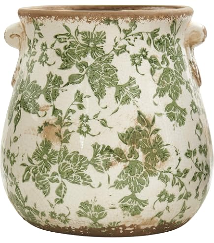 Keramik Übertopf Vintage Stil – Beige-grün, Craquelé-Optik, 15 Cm, Für Pflanzen & Deko