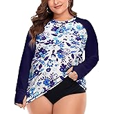 FOREYOND Plus Size Rash Guard Shirts for Women Long Sleeves UPF 50+ Sun Protection Loose Fit Swimming Tops Swimwear