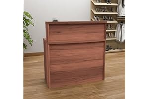 UGOS Mono Walnut Modern Reception Desk w/Transaction Counter | Laminate Desktop | Multifunctional Standing Front Desk for Home, Office, Salon, Spas, and Lobby (31.5 inch (80 cm)