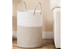 JOYBEST Laundry Basket, 72L Woven Laundry Hamper, Baby Nursery Hamper for Toys, Blanket Basket for Living Room, Clothes Hamper for Bedroom&Baby Room, Brown & White