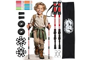 HIKER HUNGER OUTFITTERS Kids Hiking Poles by USA Brand - Lightweight Collapsible Kids Walking Stick w/Quick Adjustable Flip Locks