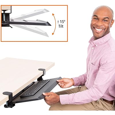 Stand Steady Clamp On Keyboard Tray with Adjustable Tilt | Ergonomic Under Desk Keyboard Shelf | Damage-Free Easy Installation- No Drilling Required | Perfect for Home or Office