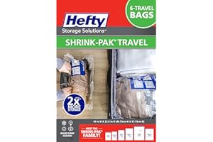 Hefty Shrink-Pak Large Travel Bags - Airtight Storage Bags for Maximum Space Saving, Travel Essentials, Ideal for Packing, Durable, Reliable Compression with Sealed Protection