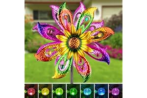 HDUAN IDT 360° Wind Spinners Outdoor with Solar Lights Sunflowers Garden Decor Yard Lawn Art Decor for Patio Kinetic Windmills Unique Gifts for Friends and Family 60.63'' H x 13.38'' Dia