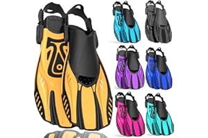 Otowaving Snorkel Fins Diving Fins Adjustable Buckles Open Heel Swim Flippers Travel Size Short Swim Fins for Snorkeling Diving Swimming Adult Men Womens