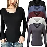 FMNNNN 5 Pack Long Sleeve Shirts for Women V Neck Fall Winter T Shirt Undershirt Fitted Thermal Casual Basic Tops 2026