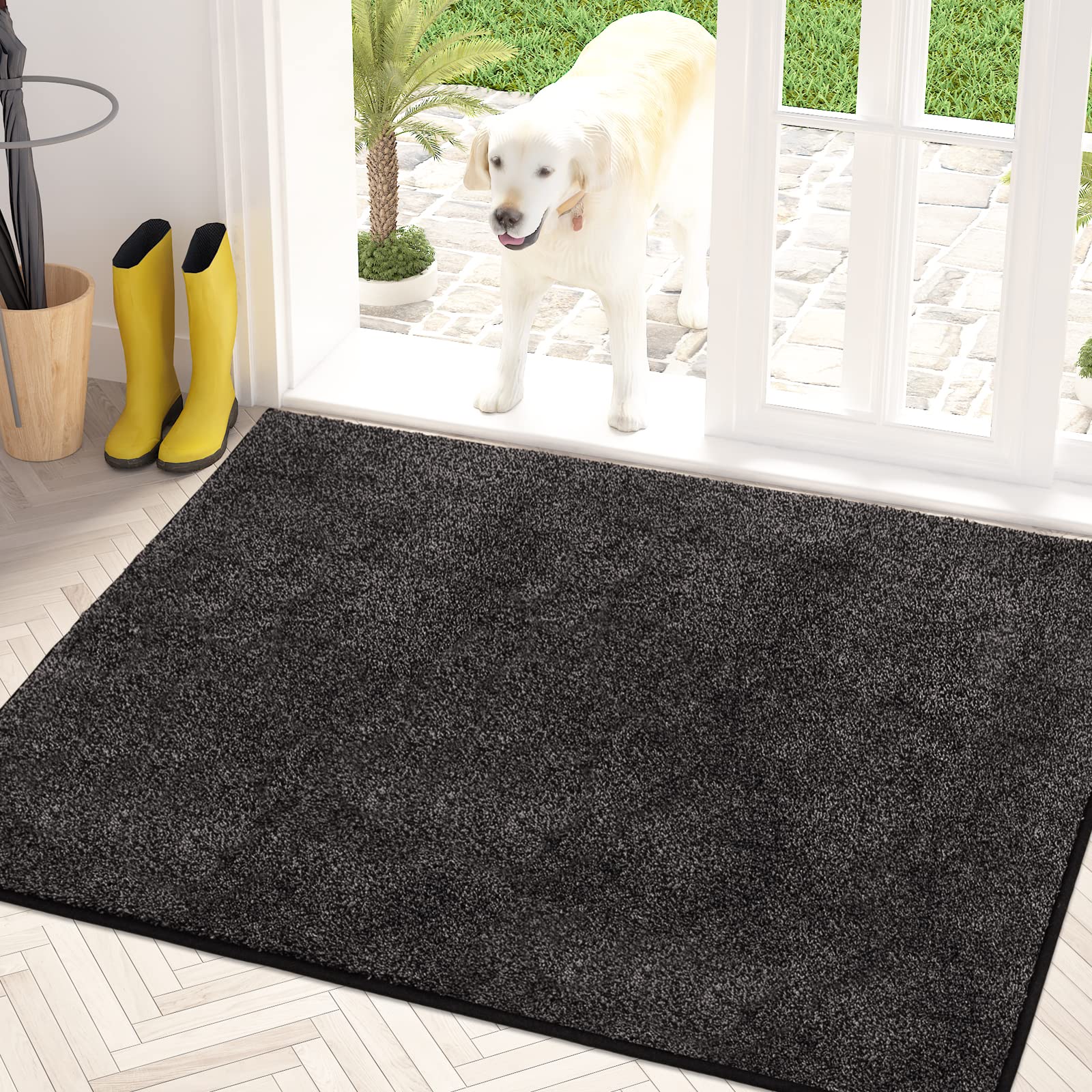 PURRUGS Dirt Trapping Door Mat 80 x 120 cm, Non-Slip Machine Washable Entrance Mat, Dog Doormat, Super Absorbent Entry Rug for Front Door, Back Door, Muddy Shoes and Paws, Charcoal