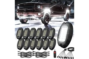 TDE EXPLORER.LIGHTING 12 Pods Alloy Pure White LED Rock Lights for Truck Trailer Offroad Pickup SXS UTV, IP68 Waterproof Shockproof 6500K Super Bright Metal Underglow Light with Extension Wires Under Trailer Lighting
