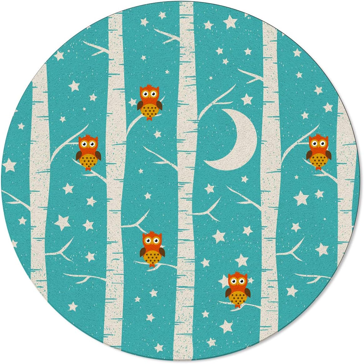 SunnyM Alfombra Redonda con diseño de búho, Color Verde Azulado, Suave
