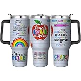 40 Oz Teacher Tumbler With Handle and Straw, Double Wall Coffee Travel Mug Leak Proof, Stainless Steel Cup, Reusable Insulated Water Bottle Gifts for Women