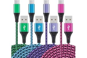 AILKIN [4Pack/6FT] USB Type C to USB A Cable, 3A Fast Charging Long Android USBC Phone Power Charger Braided Cord for Samsung Galaxy S23 Ultra S22 S21 S20 A13 A53 iPhone 15 Pro Max Moto Android Type-C Cable