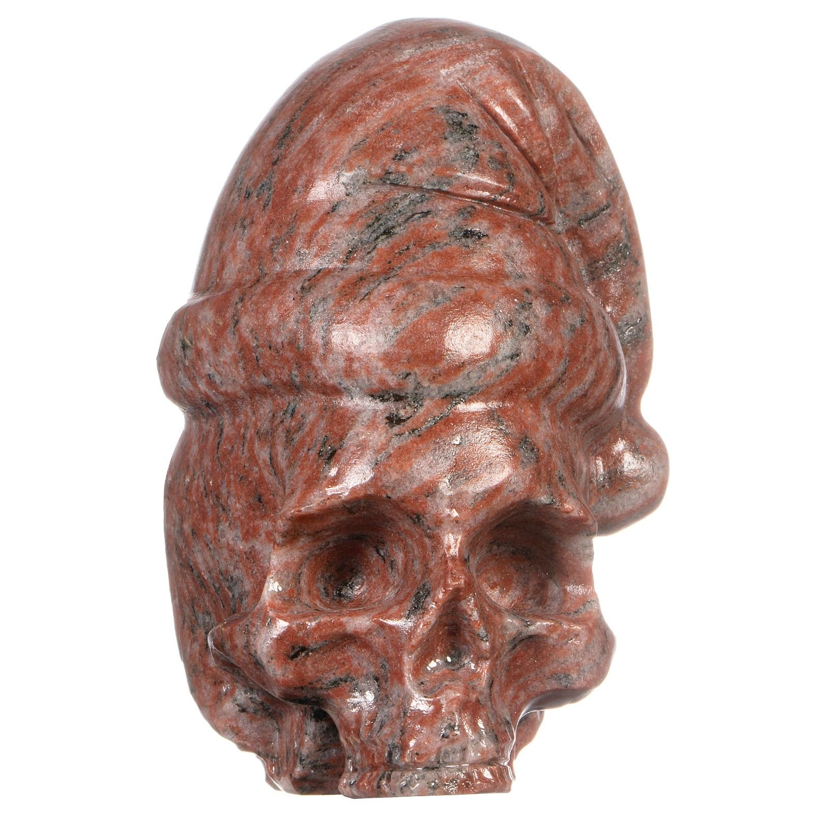mookaitedecor Hand Carved Natural Sesame Red Stone Skull Ornament with Sleep Hat Cute Gothic Home Decor, Spooky & Funny Skull Figurine Art Statue Sculpture Gift Red Living Room Decor Halloween Decor